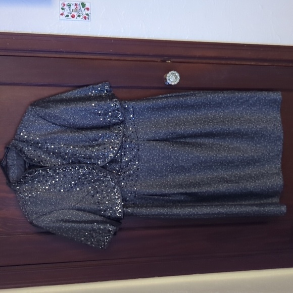 R & M Richards Gray Metallic Two Piece Jacket & Sheath Formal Dress Size 14W - Picture 1 of 8